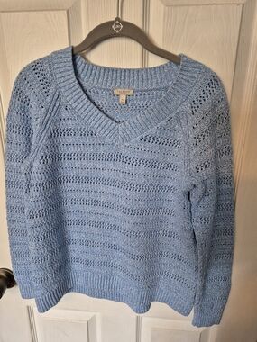 Talbots Sky Blue Open-Knit V-Neck Sweater